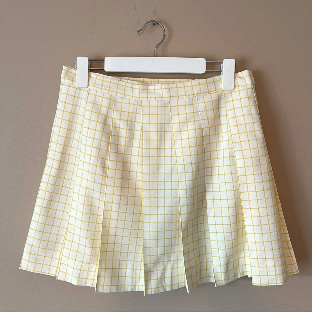 CYCLE | Vintage Yellow Plaid Pleated Mini Skirt Sz L - Picture 8 of 8
